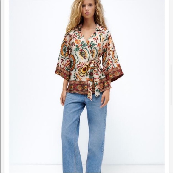 Zara Printed Wrap Blouse – Size Small - Picture 1 of 6